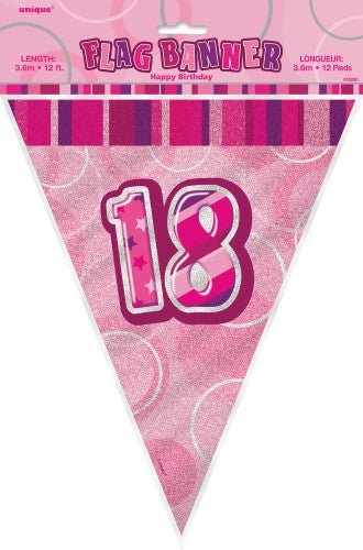 18th Birthday Flag Banner (Blue, Pink, Black) - Everything Party
