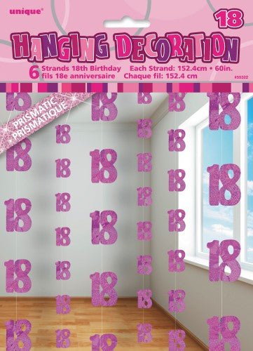 18th Birthday Glitz Hanging Decorations (Blue, Pink, Black) - Everything Party