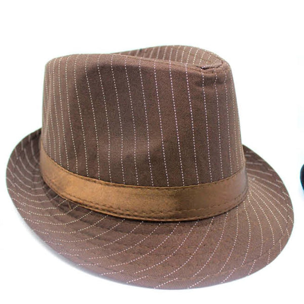1920's Gangster Stripy Fedora Trilby Hat - Dark Brown - Everything Party