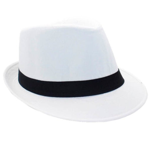 1920's Gangster Trilby Fedora Hat - White with Black Ribbon - Everything Party