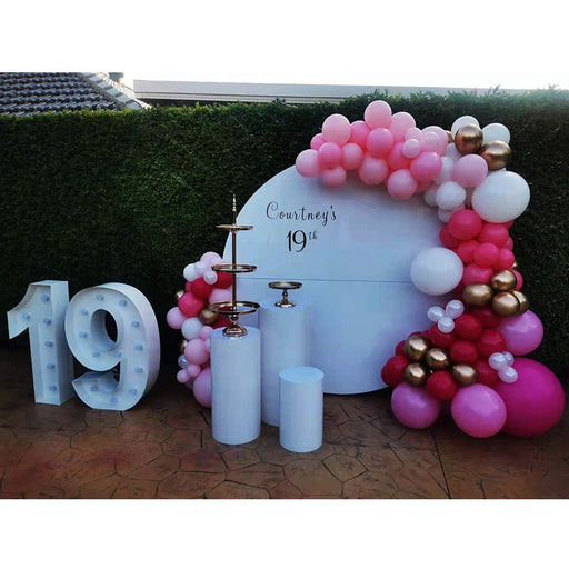 19th Birthday Balloon Garland on 2m Circle Backdrop with LED Number Lights - Everything Party