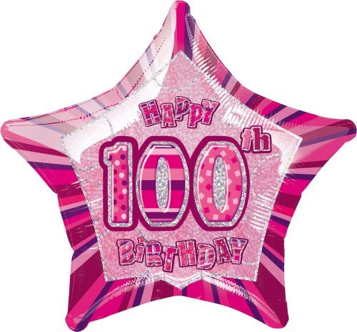 20" Happy 100th Birthday Foil Balloon Star Shape - (Blue, Pink, Black) - Everything Party