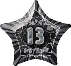 20" Happy 13th Birthday Foil Balloon Star Shape - Black - Everything Party