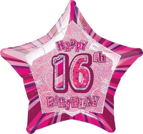 20" Happy 16th Birthday Foil Balloon Star Shape - (Blue, Pink, Black) - Everything Party