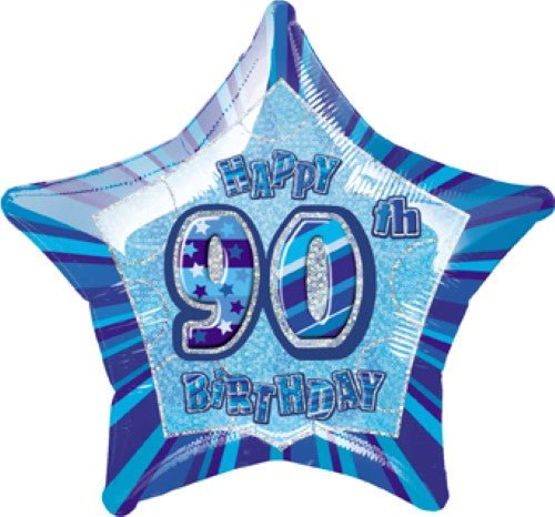 20" Happy 90th Birthday Foil Balloon Star Shape - Blue - Everything Party