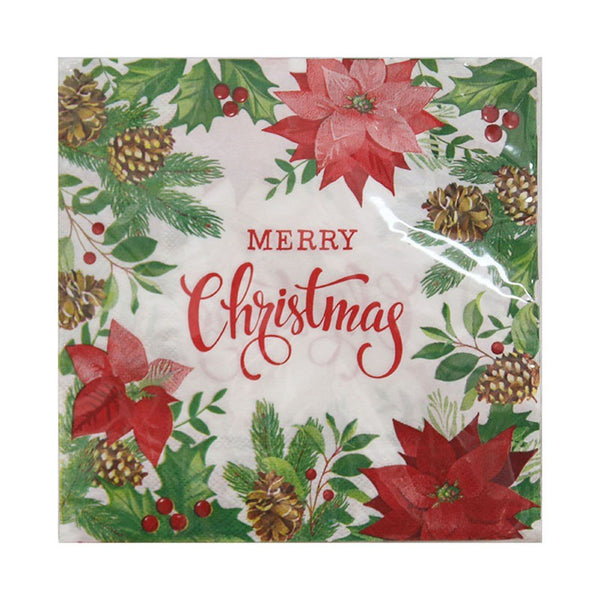 20pk Classic Poinsettia Christmas Paper Napkins 33X33cm 2PLY - Everything Party