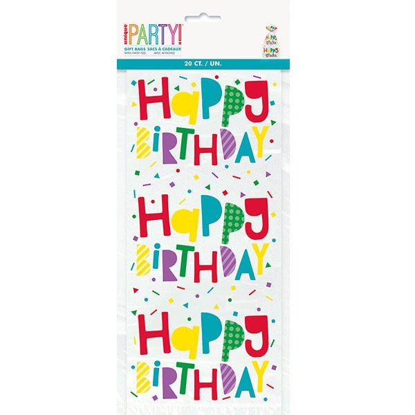 20pk Colourful Happy Birthday Gift Cello Bag - Everything Party