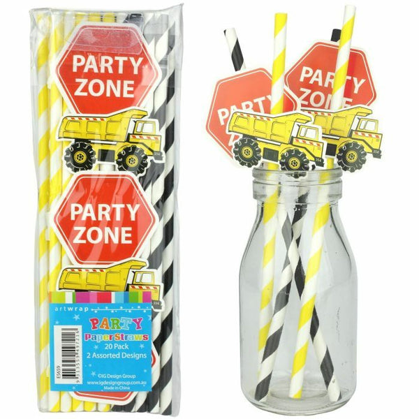 20pk Construction Party Zone Paper Straws - Everything Party