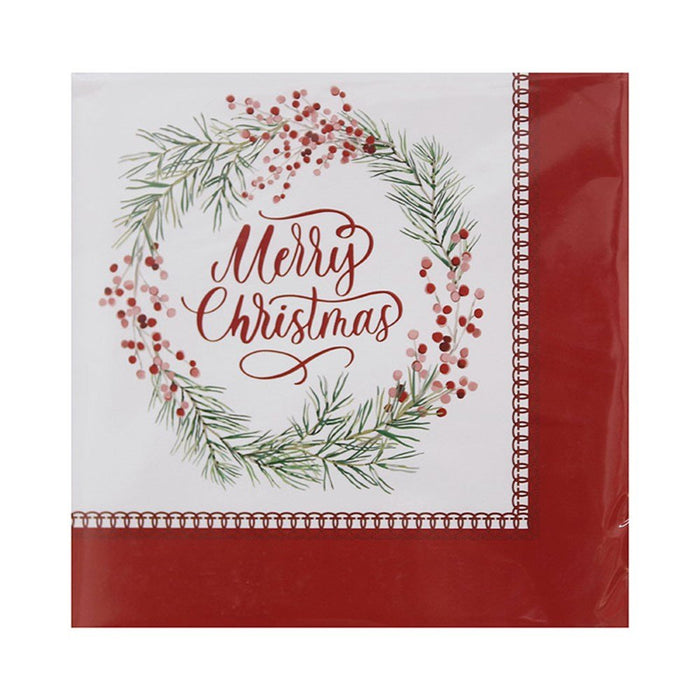 20pk Merry Christmas Wreath Paper Napkins 33cm 2PLY - Everything Party