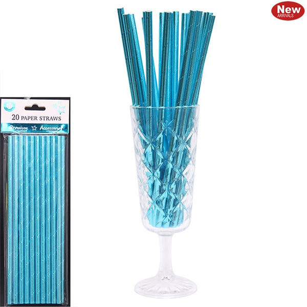 20pk Metallic Paper Straws - Blue - Everything Party