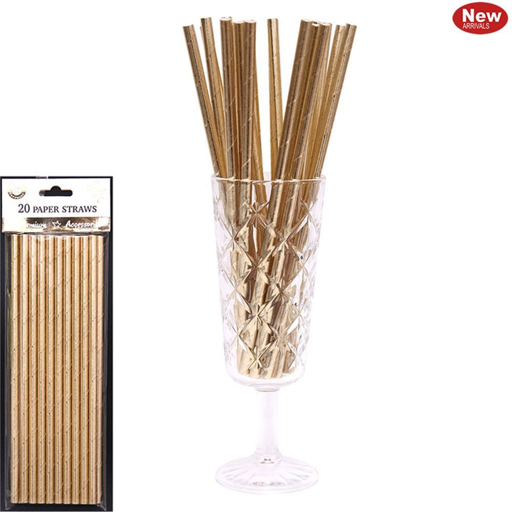 20pk Metallic Paper Straws - Champagne Gold - Everything Party