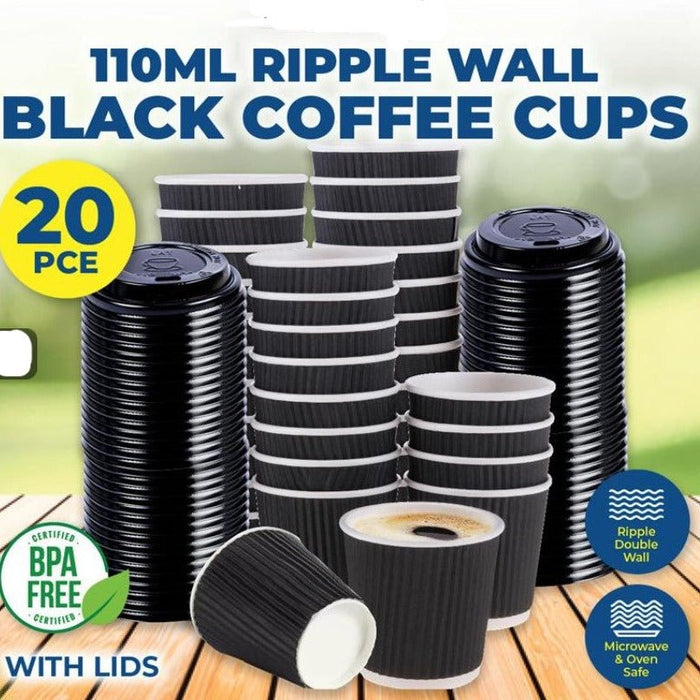 20pk Paper Espresso Coffee Cups with Lids 110ml - Everything Party
