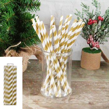 20pk Paper Straws - Gold Stripe - Everything Party