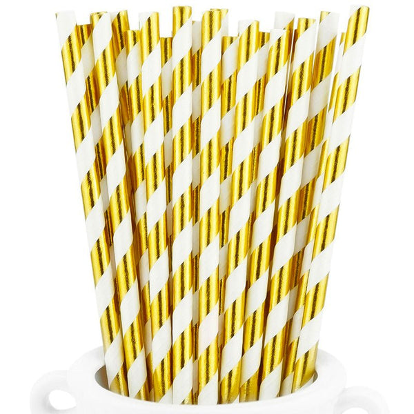 20pk Paper Straws - Metallic Gold Stripe - Everything Party