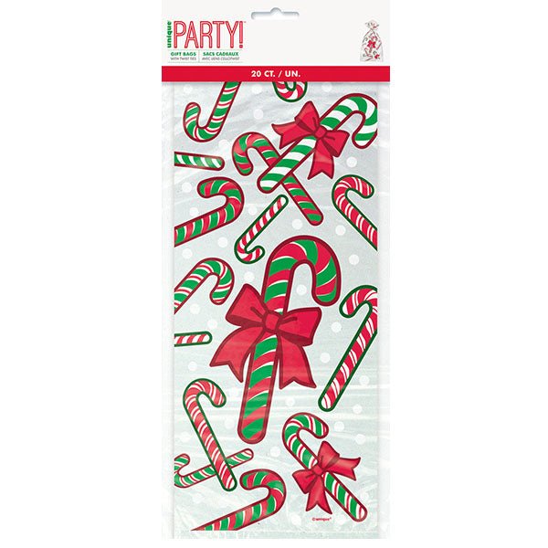 20pk Printed Candy Cane Christmas Cello Bags - Everything Party