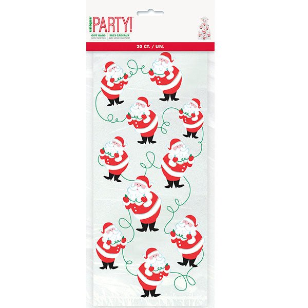 20pk Printed Santa Christmas Cello Bags - Everything Party