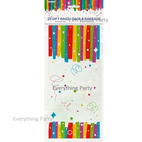 20pk Rainbow Ribbons Cello Bags - Everything Party