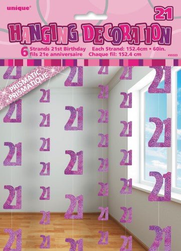 21st Birthday Glitz Hanging Decorations (Blue, Pink, Black) - Everything Party