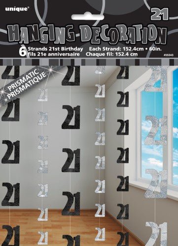 21st Birthday Glitz Hanging Decorations (Blue, Pink, Black) - Everything Party