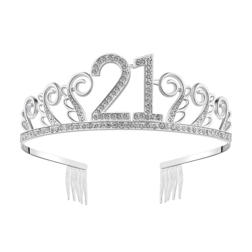 21st Birthday Metal Tiara with Diamante - Silver - Everything Party