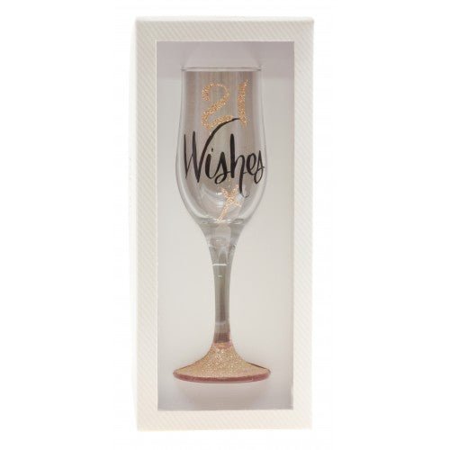 21st Birthday Wishes Rose Gold Champagne Glass - Everything Party