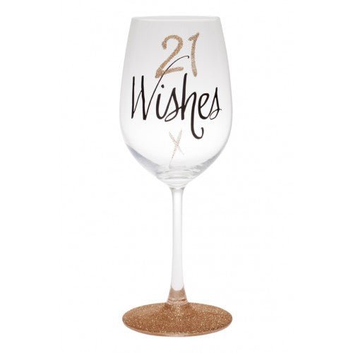 21st Birthday Wishes Rose Gold Wine Glass - Everything Party