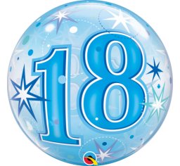 22" Qualatex 18th Birthday Star Burst Blue Bubbles Balloon - Everything Party