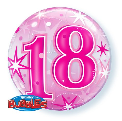 22" Qualatex 18th Birthday Star Burst Pink Bubbles Balloon - Everything Party