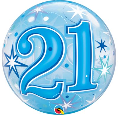 22" Qualatex 21st Birthday Star Burst Blue Bubbles Balloon - Everything Party