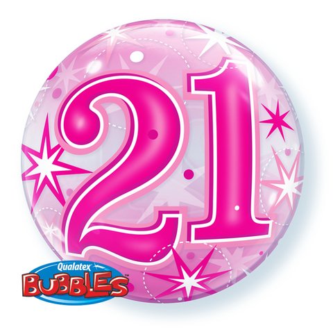 22" Qualatex 21st Birthday Star Burst Pink Bubbles - Everything Party
