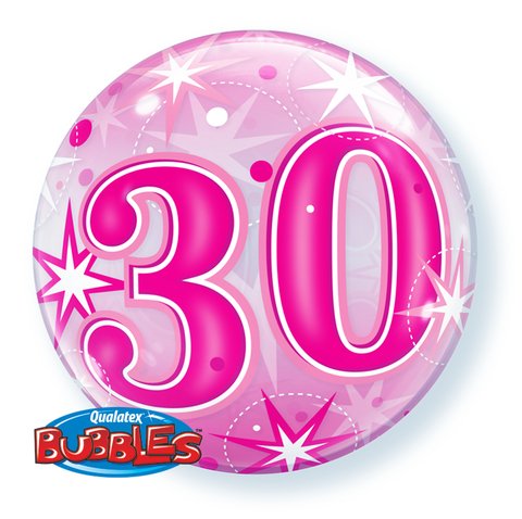 22" Qualatex 30th Birthday Star Burst Pink Bubbles - Everything Party