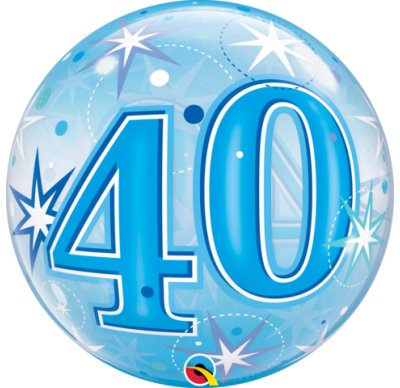 22" Qualatex 40th Birthday Star Burst Blue Bubbles Balloon - Everything Party