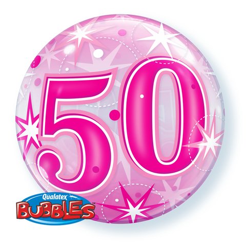 22" Qualatex 50th Birthday Star Burst Pink Bubbles Balloon - Everything Party
