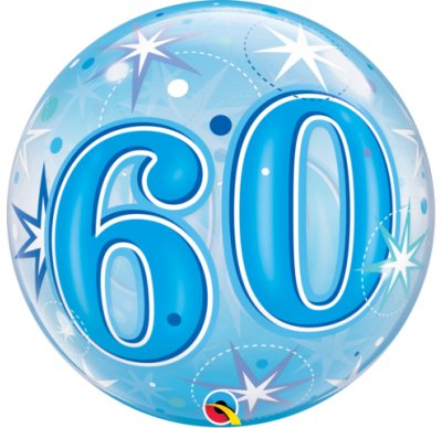 22" Qualatex 60th Birthday Star Burst Blue Bubbles Balloon - Everything Party