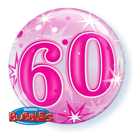 22" Qualatex 60th Birthday Star Burst Pink Bubbles Balloon - Everything Party