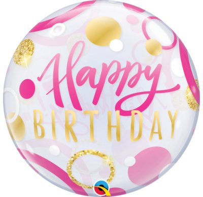 22" Qualatex Birthday Pink & Gold Dots Bubbles Balloon - Everything Party