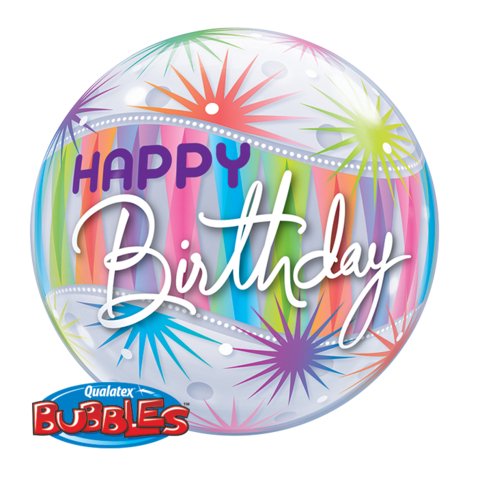 22" Qualatex Birthday Star Burst Bubbles Balloon - Everything Party