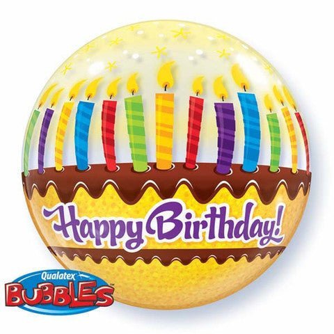 22" Qualatex Birthday Yellow Dozen Candles Bubbles Balloon - Everything Party