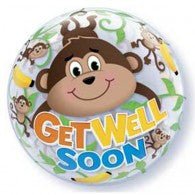 22" Qualatex Get Well Monkey bubbles Balloon - Everything Party