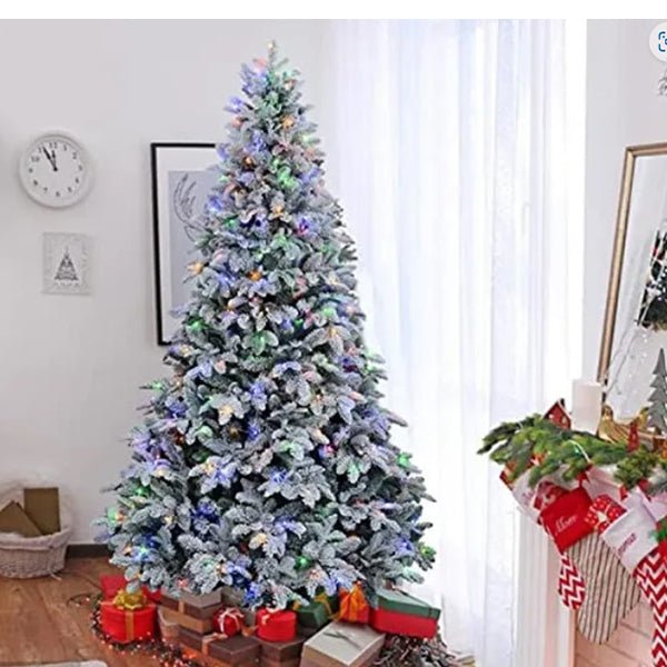 220cm 2600 Tips Snowy Flocked Christmas Tree with Colourful Dual LED Lights - Everything Party