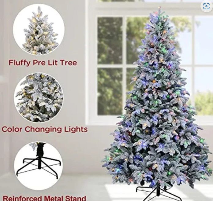 220cm 2600 Tips Snowy Flocked Christmas Tree with Colourful Dual LED Lights - Everything Party