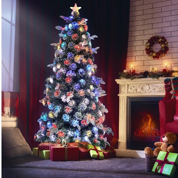 220cm Ultra Bright Multicolour Changing Flashing LED Light Up Frosted Snowy Christmas Tree - Everything Party