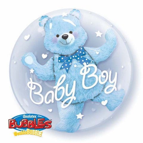 24" Baby Boy Teddy Bear Double Bubbles Balloon - Everything Party