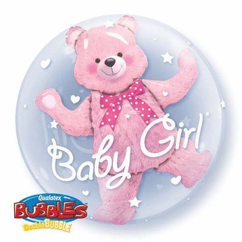 24" Baby Girl Teddy Bear Double Bubbles Balloon - Everything Party