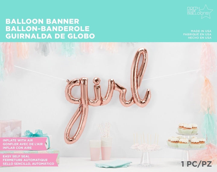 24" Rose Gold Script 'girl' Air-Filled Foil Balloon Banner - Everything Party