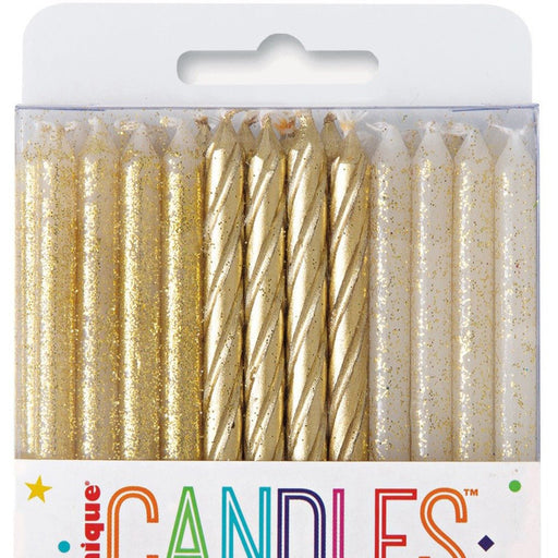 24pk Assorted Gold & White Glitter Spiral Birthday Candles - Everything Party