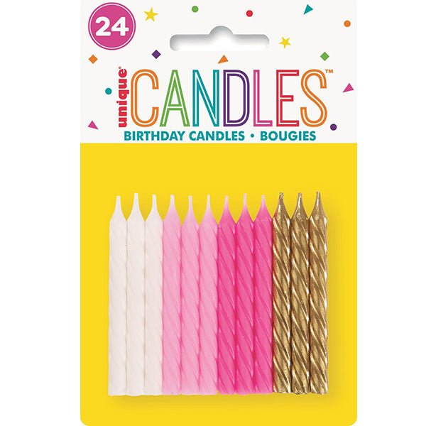 24pk Assorted Pink Spiral Birthday Candles - Everything Party