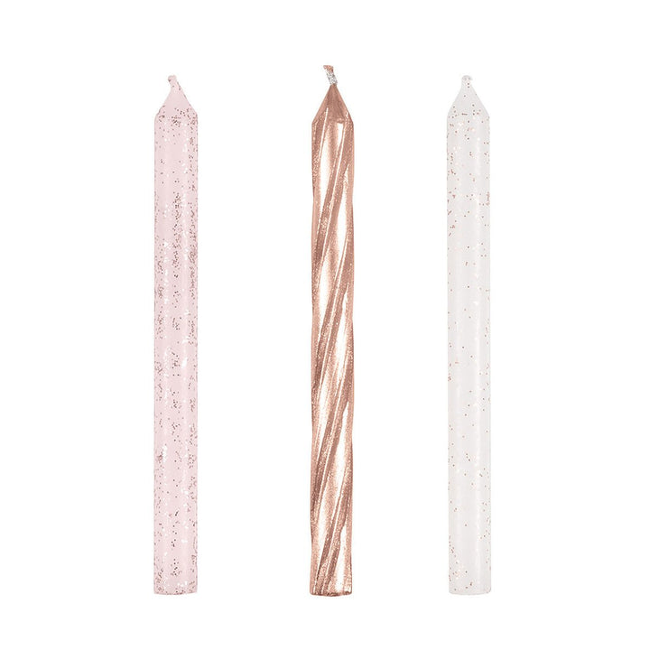 24pk Assorted Rose Gold & Pink Glitter Spiral Birthday Candles - Everything Party