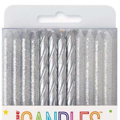 24pk Assorted Silver & White Glitter Spiral Birthday Candles - Everything Party