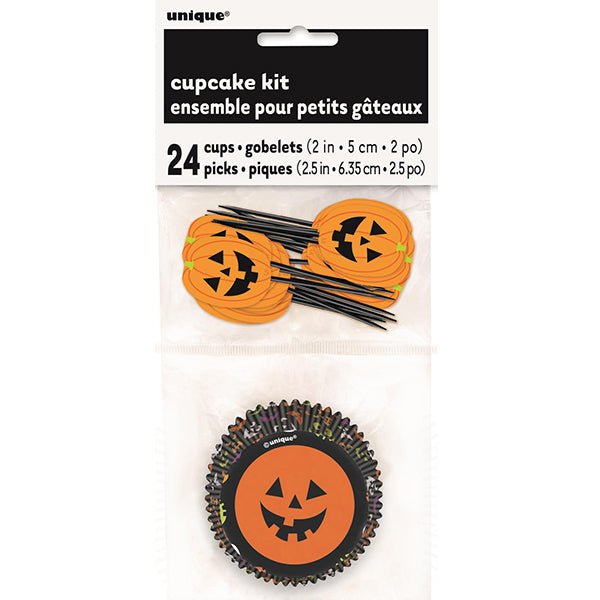 24pk Halloween Pumpkin Face Cupcake Kit - Everything Party